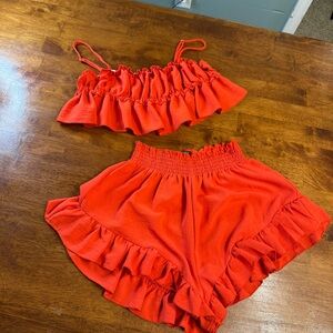 Papermoon Vibrant Orange Ruffle 2 pc outfit size medium shorts tank top